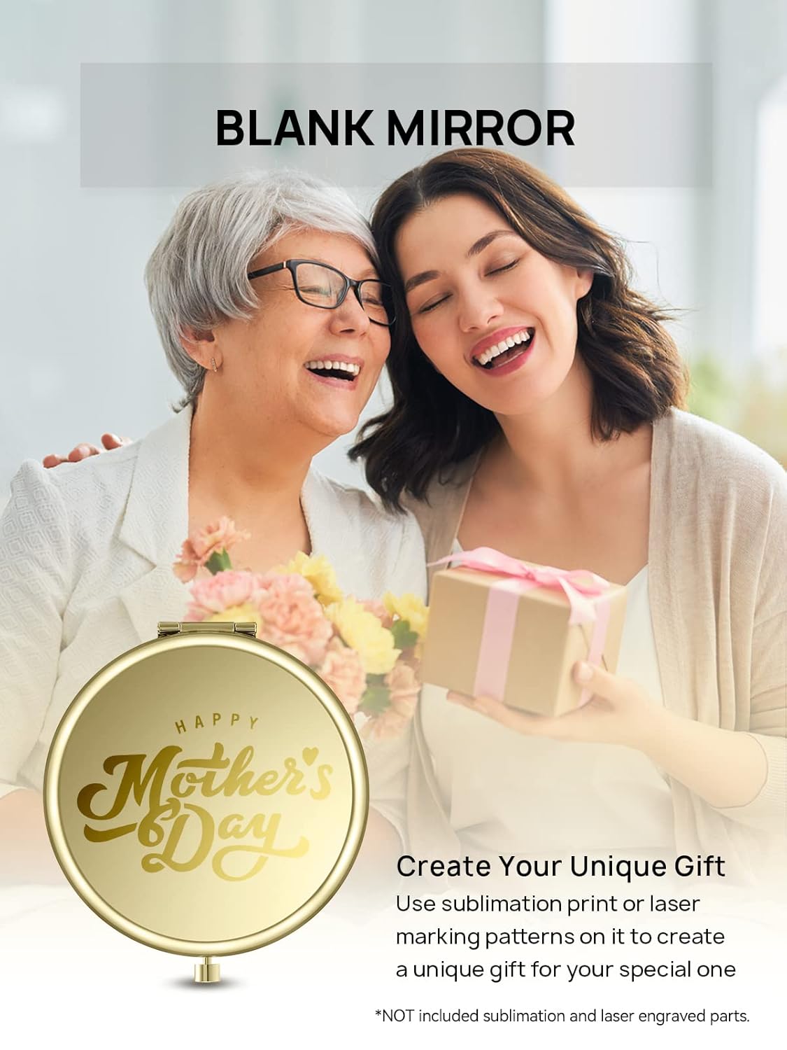 Compact Mirror Bulk, Set of 2 Double-Sided 1X/2X Magnifying Purse Pocket Makeup Mirrors(Round, Gold and Silver)