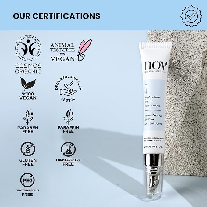 Natural Organic Vegan Eye Cream | Eye Cream for Dark Circles and Puffiness Cream for Eye Bags and Dark Circles Under Eye Contour Cream with Prebiotics 0,68 Oz Dermatologically Tested