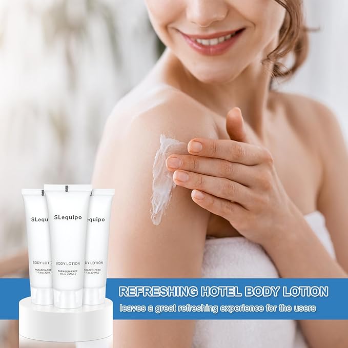 Travel Size Body Lotion Bulk (1 fl oz, 10 Pack), Refreshing Hotel Body Lotion, Mini and Small Size Body Lotion, Guest Hotel Toiletries in Bulk - Mini Body Lotion, Clear Container