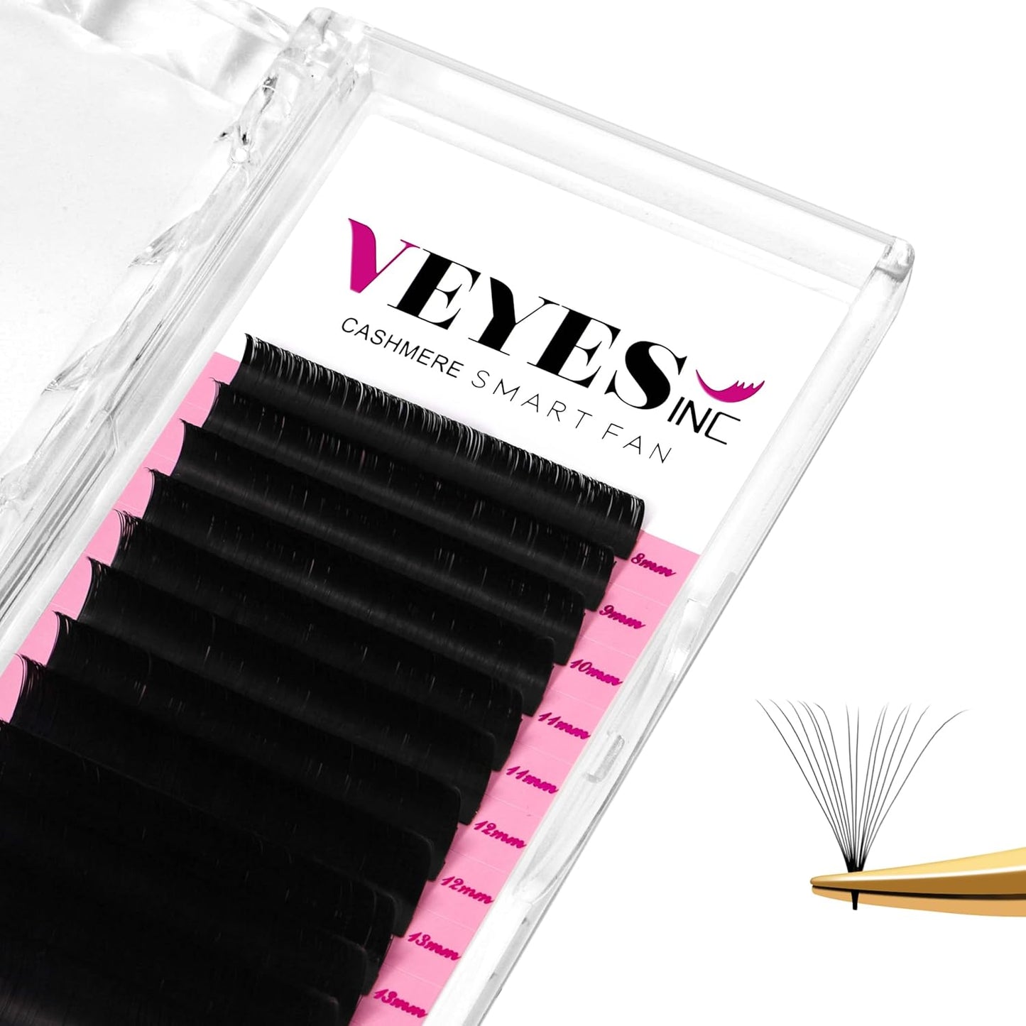 VEYES INC Cashmere Smart Fan Lash Extensions 0.03 0.05 0.07 C/CC/D Curl 8-20mm Mixed & Single Length, Super Matte Black Volume Lashes, Professional Supplies for Lash Techs (0.05 D 14mm)