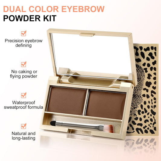 Boobeen Eyebrow Powder Kit, 2-color Waterproof Eyebrow Palette Makeup to Definer & Filler Brows, Eyebrow Color Powder Shape Natural Looking Brow - with Mirror Brush