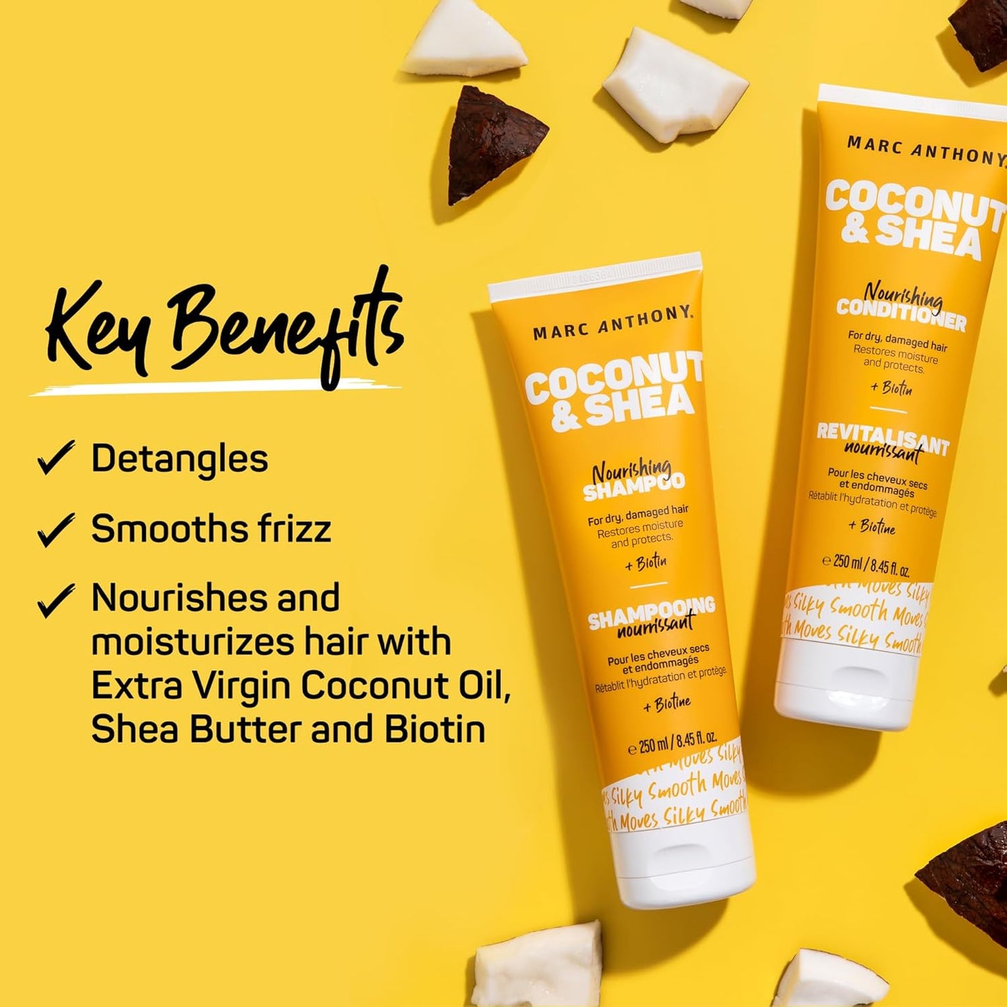 Marc Anthony Volumizing Shampoo and Conditioner Set with Coconut Oil & Shea Butter - Nourishing & Hydrating Haircare Infused with Biotin for Dry & Damaged Hair - Restore Moisture & Protects Hair