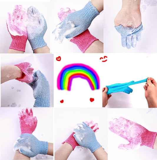 16 Pcs Exfoliating Bath Gloves Shower Gloves, 8 Colors Double Sided Exfoliating Gloves for Beauty Spa Massage Skin Shower Body Scrubber Bath Accessories, Made of Nylon