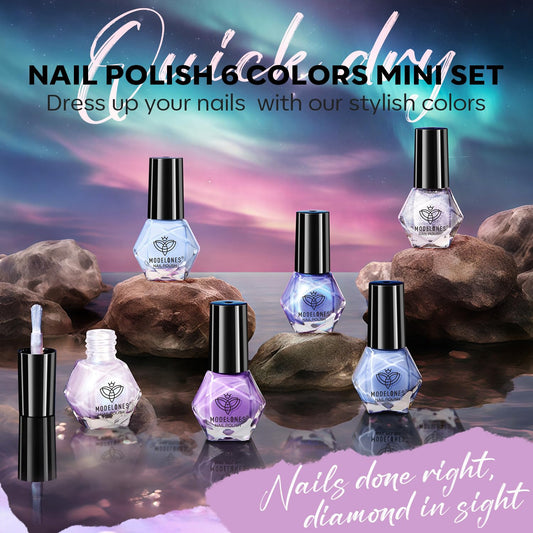 modelones Nail Polish Set, 6 Colors 2025 Baby Blue Purple Nail Polish Set Shimmer Glitter Sliver Fast Drying Mini Nail Lacquer Kit Finger Manicure DIY Nail Art Home Salon Gift for Women Girl