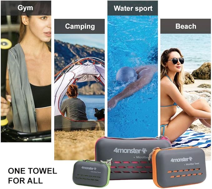 4Monster Camping Towels Super Absorbent, Fast Drying Microfiber Travel Towel, Quick Dry Ultra Soft Compact Gym Towel for Swimming Beach Hiking Yoga Travel Sports Backpack (40.00" x 20.00", Lake-green)
