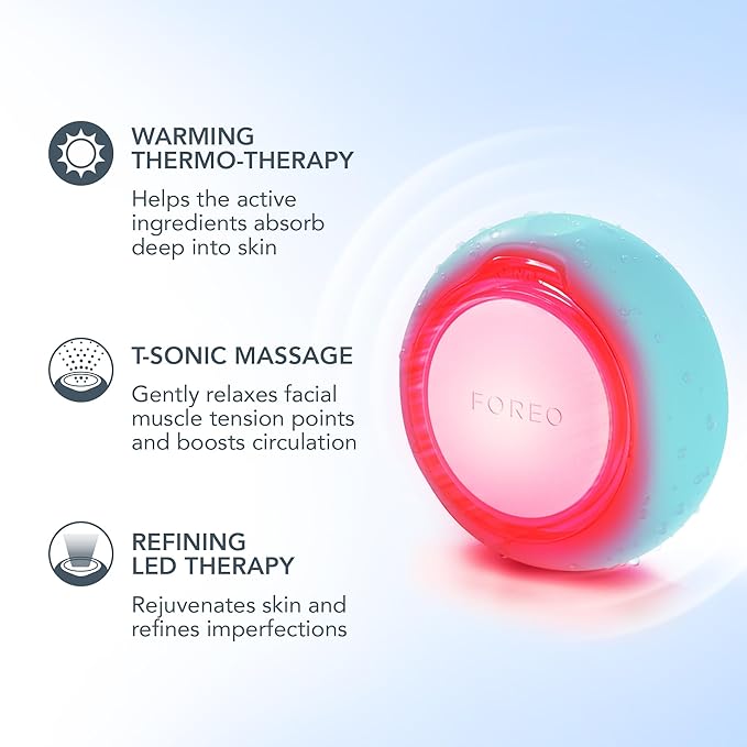FOREO UFO 3 mini 4-in-1 Face Mask Skincare Device - Face Moisturiser - Anti-Aging - Red Light - Warming - Facial Massage - App-connected - Arctic Blue