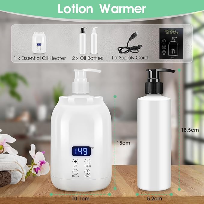 Gugxiom Massage Oil Warmer, LED Display Single Bottle Lotion Heater, Temperature Control Massage Table Warmer with 2 Oil Bottles, for Lotion Cream Massage Oil (US Plug)
