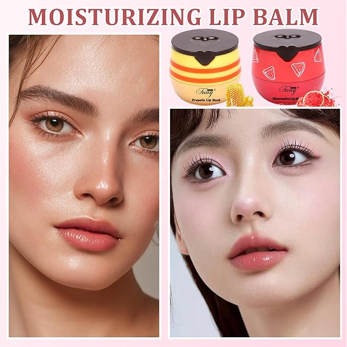 4 Pcs Honey Lip Balm, Bee Lip Balm Honey Pot,Moisturizing Lip Mask Overnight,Hydrate Repair Prevent Dry Cracked Lip Care(Honey+Strawberry+Watermelon+Apple)
