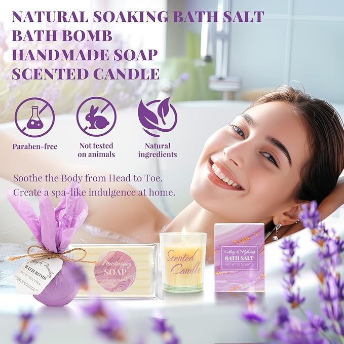 Lavender Relaxing Bath and Body Gift Set for Women - 8Pcs Unique Ideas for Birthday, Valentine's Day, Mother's Day, Christmas