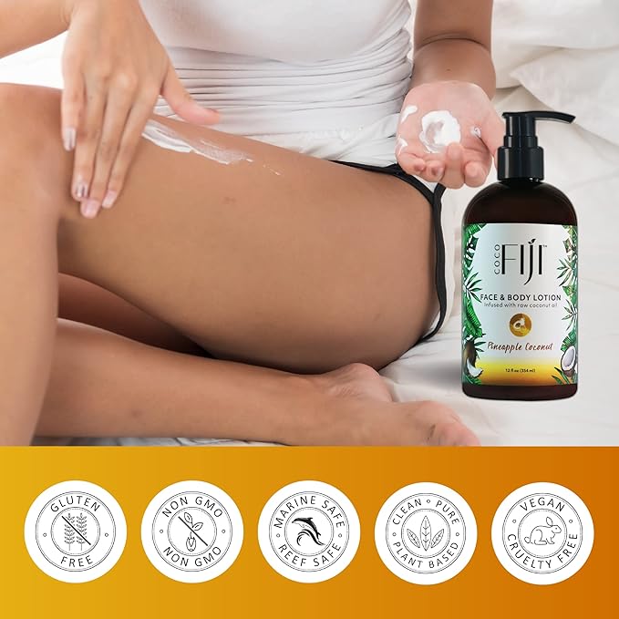 Coco Fiji Face & Body Lotion Infused With Coconut Oil | Lotion for Dry Skin | Moisturizer Face Cream & Massage Lotion for Women & Men | Pineapple Coconut 12 oz, Pack of 1