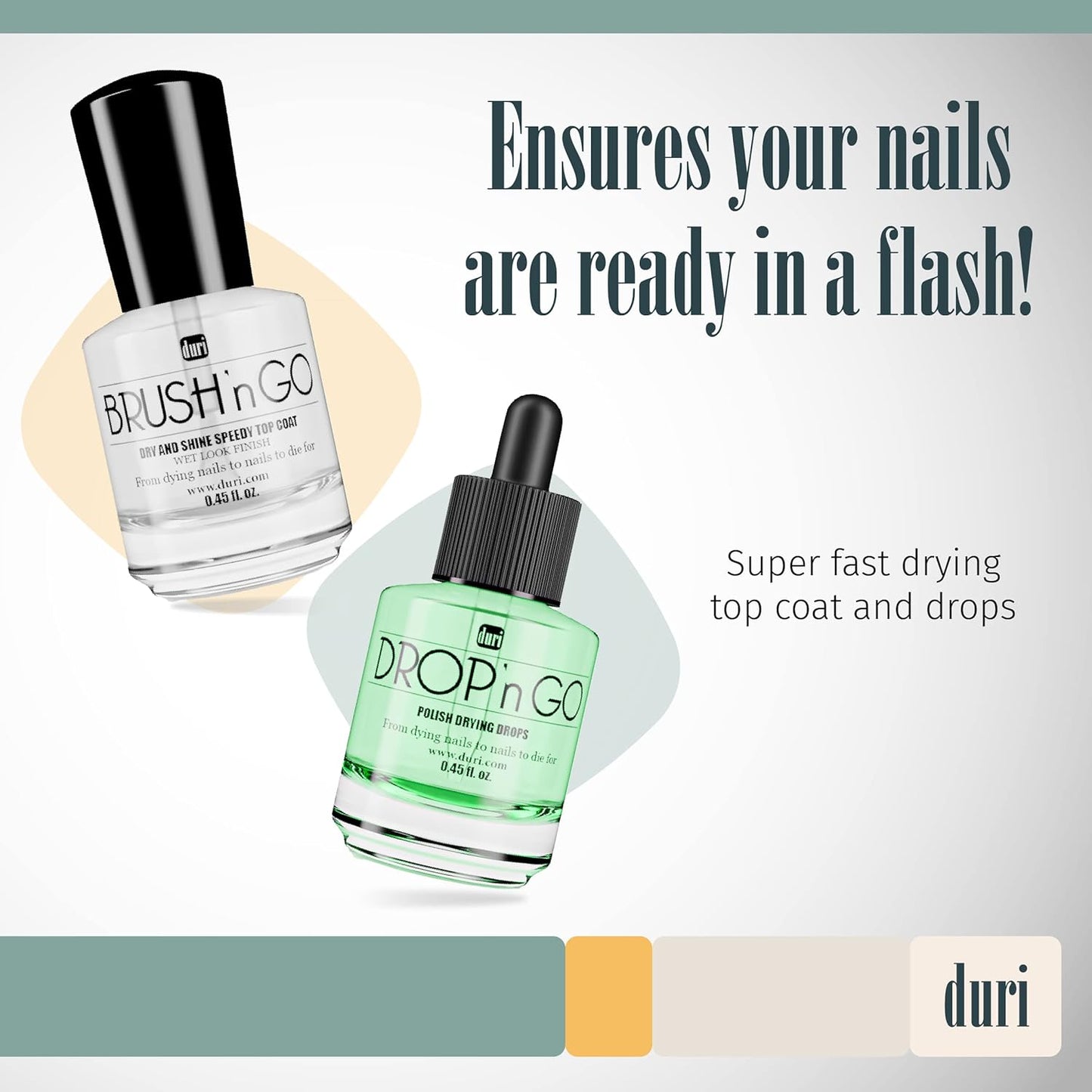 duri Brush’n Go Dry and Shine Speedy Top Coat and Drop'n Go Nail Polish Drying Drops - Fast Dry Top Coat Nail Polish Combo Pack