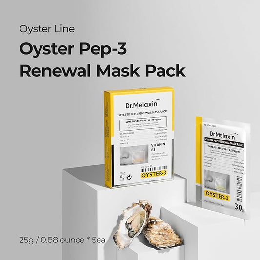 Oyster Pep3 Renewal Mask Pack for Anti Aging, Hydrating Face | Visibly Smooth and Glowy Skin, Korean Skincare, 5ea