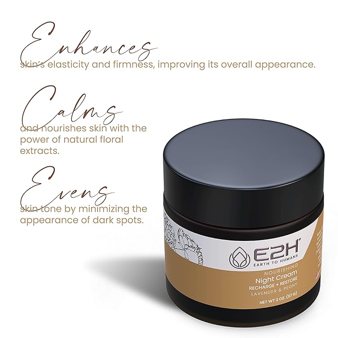 E2H Nourishing Night Cream with Lavender and Peony | Rejuvenates & Nourishes | Firms & Evens Tone | Dewy Radiant Glow