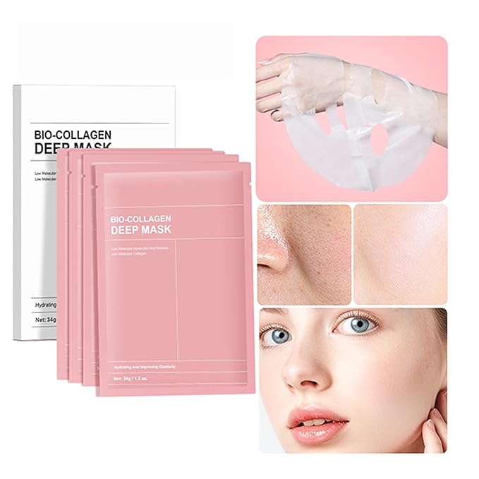 4Pcs Bio-Collagen Deep Mask, Hydrating Overnight Sleeping Mask Transparent Face Membrane Skin Care Moisturizing, Restores Skin Elasticity & Energy Collagen Mask for Women