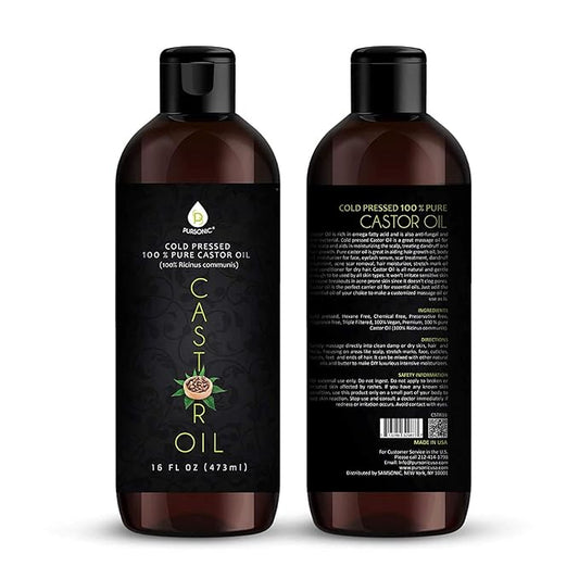 Pursonic 2-Pack Castor Oil (160oz) Cold-Pressed, 100% Pure, Hexane-Free Castor Oil-Moisturizing & Healing, For Dry Skin, Hair Growth - For Skin, Hair Care, Eyelashes