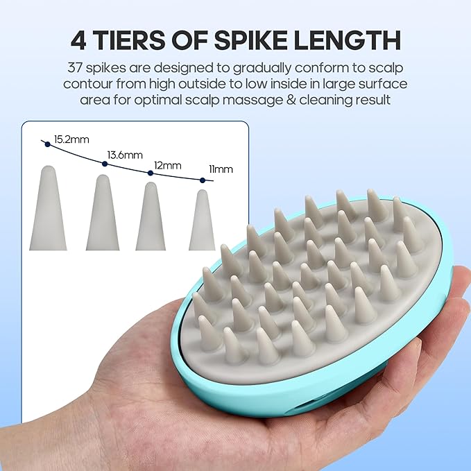 Hair Massager Scalp 3 in1 Scalp Scrubber Silicone Scalp Massager with Three Bristles-Soft, Medium and Hard Brush for Men Women and Pets,Blue