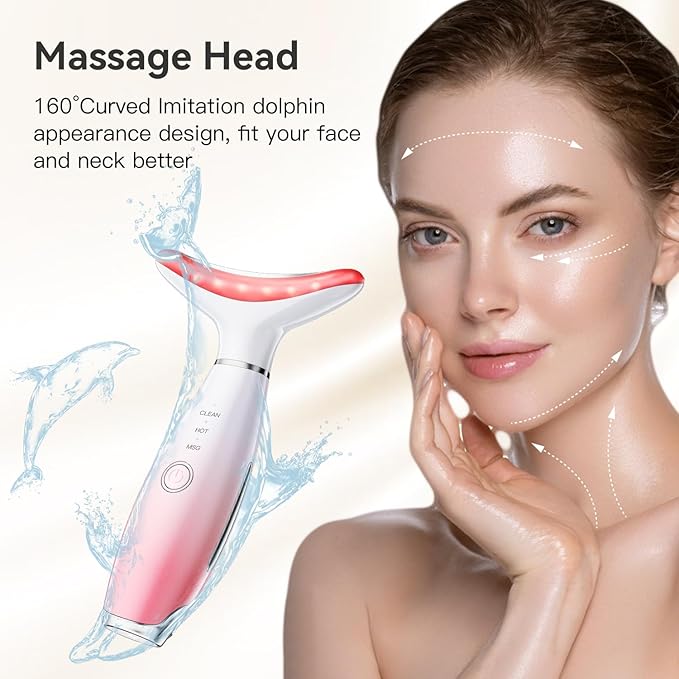 Neck Face Massager, Portable and Multifunctional Face Sculpting Tool, 3 Colour Modes Facial Massager, Face Massager Tool for Skin Care, Pink