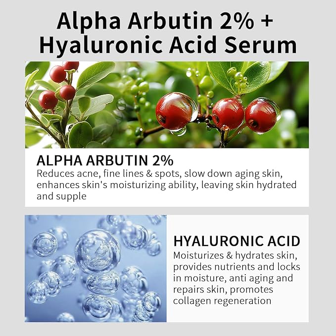 Alpha Arbutin 2% + HA Serum for Anti Aging & Wrinkles, 1 PCS Moisturizing Alpha Arbutin Serum 2% with Hyaluronic Acid, Niacinamide for Acne & Spots, Hyaluronic Acid Essence for Face.