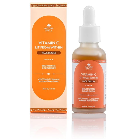 Nature Spell Pure Vitamin C Face Serum 1 Fl Oz - Brightens Skin - Minimise Enlarged Pores – Dark Spot Corrector – Anti Aging Serum for Face - Suitable for All Skin Types - 100% Vegan - Made In The UK