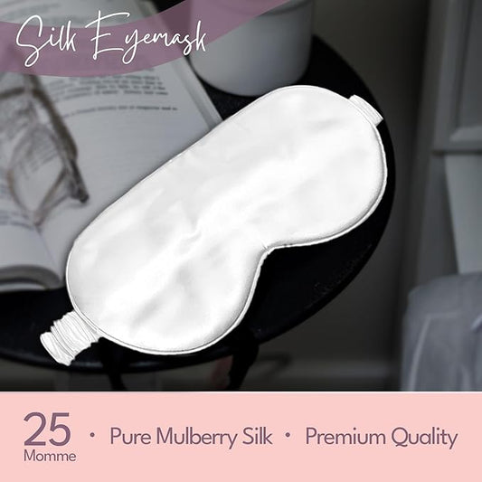 CELESTIAL SILK 100% Silk Sleep Mask for Women with Silk Covered Elastic Strap, Eye Mask for Sleeping (One Size, White)
