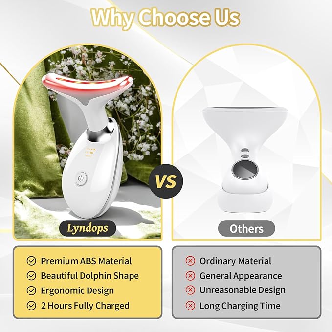 Face Light Therapy Device, Based on Triple Action LED, Thermal, and Vibration Technologies, Face and Neck Beauty Device with 7 Color LED for Home Use, Improve Skin(Glossy White)