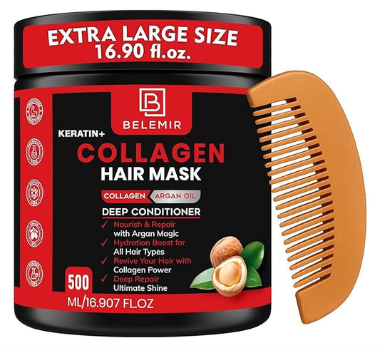 Collagen & Keratin Hair Mask – Deep Repair – 16.9oz + Comb