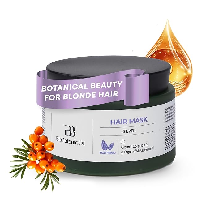 Bio Botanic Oil Hair Mask for Blonde & Bleached Hair | Deep Hydration & Anti-Brass Treatment | Enriched with Organic Wheat Germ & Obliphica Oil | Blue Pigment Formula | SLS-Free, Paraben-Free | 250ml