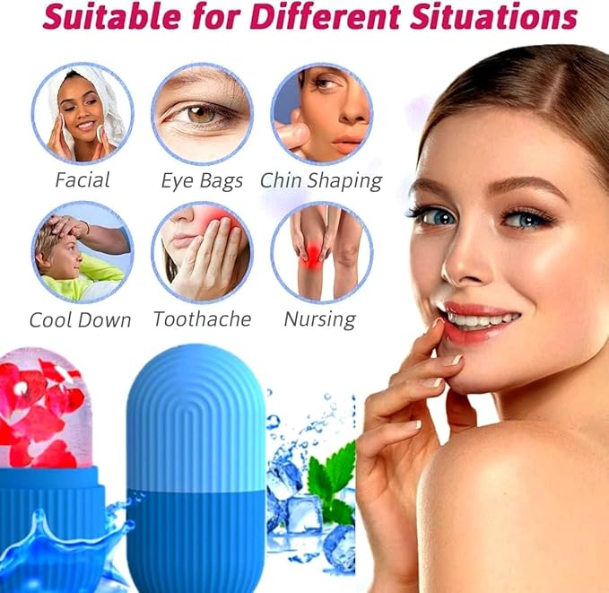 Pack of 3- Ice Roller for Face, Eyes, Body Massage. Natural Cold Therapy to Eliminate Puffiness, Dark Circles, Wrinkle. Promotes Blood Circulation for Glowing, Soft, Tight Skin (Pink, Purple & Blue)