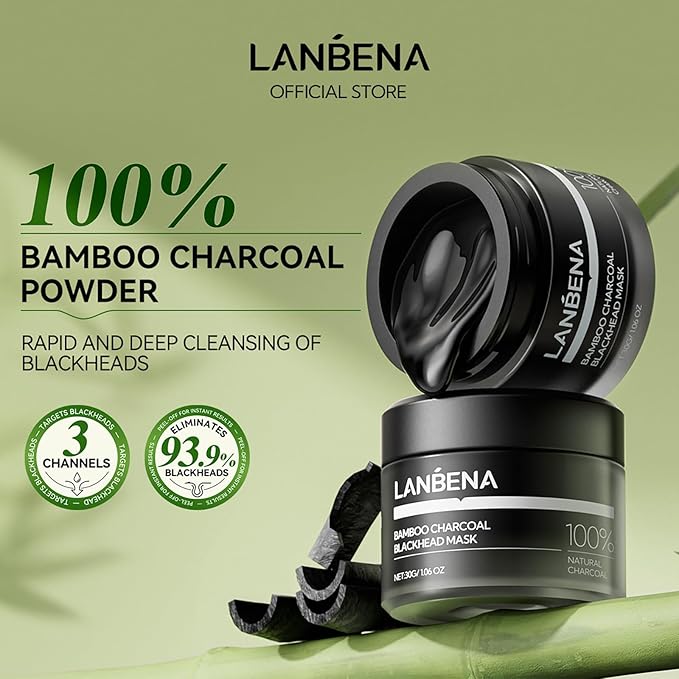 LANBENA 3.0 Bamboo Charcoal Nose Pore Strips, UPGRADED Blackhead Remover Mask for Stubborn Blackheads, Dirts, Whiteheads, Oil and More, Face Pore Purifying Cleansing, Aloe Vera, Volcanic Ash