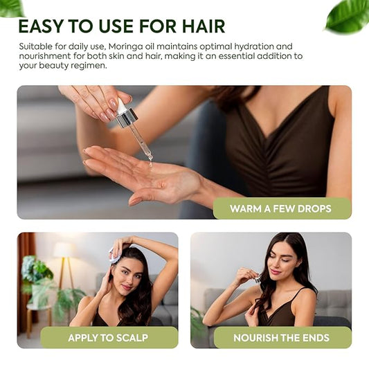 Moringa Miracle Oil - 100% Pure & Cold-Pressed - Deeply Hydrating Oil for Hair & Skin with Natural Nutrient-Rich Hair Butter for Strength & Shine - 2.02oz (60ml)