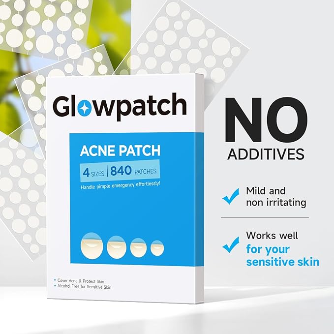 Acne Pimple Patch(840 Counts 4 Sizes), Zit Stickers for Face, Hydrocolloid Spot Stickers, Clear Acne Dots for Covering Zits, Blemishes, and Breakouts