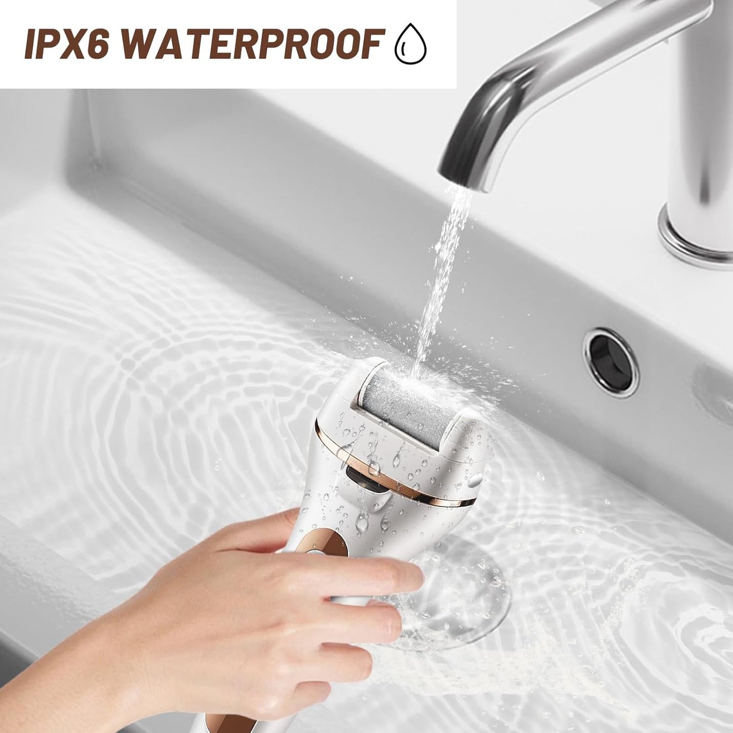 Electric Foot Callus Remover, Rechargeable Portable Electric Foot File, IPX6 Waterproof with 3 Roller Heads Pedicure Kits for Dead Hard Cracked Dry Skin, Digital Display, White