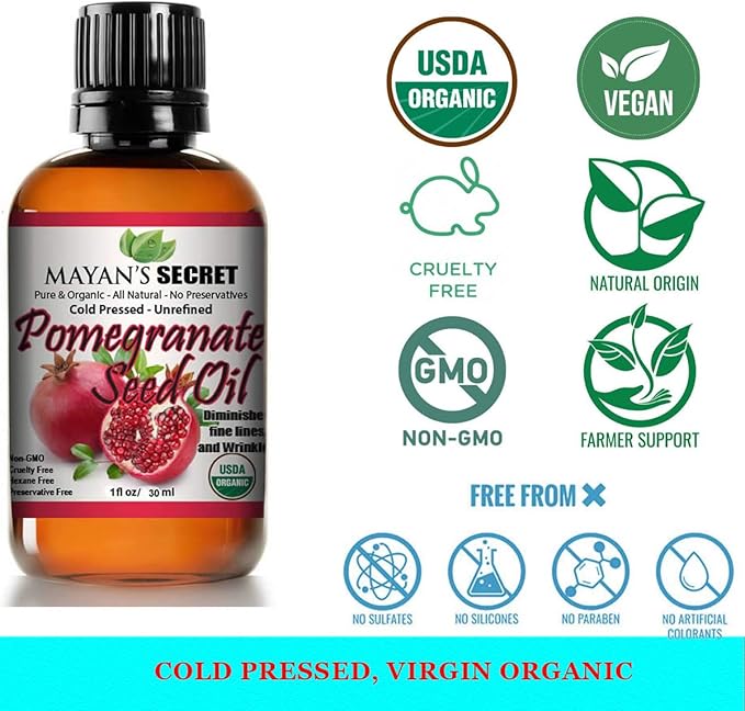 Mayan's Secret Pure Carrier and Essential oils for Skin Care, Hair, Body Moisturizer for Face-Anti Aging Skin Care (Pomegranate Seed Oil Organic, 4oz)