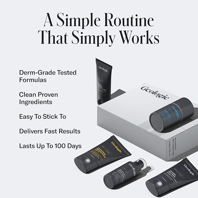Geologie Skincare Hero Set | 5-Piece Kit Includes 2 Face Washes, SPF15 Moisturizer, Retinol Cream & Vitamin C Serum | Daily Routine for Clear, Healthy Skin for Men and Women | Lasts 3 Months