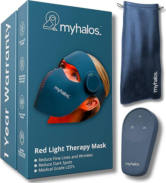 MyHalos® Red Light Therapy Mask for Face - LED Face Mask - Light Therapy with Redlight, Blue-Light & Near-Infrared, Skin Care Facial Device - Perfect for Wrinkles Fine Lines & Anti-Aging