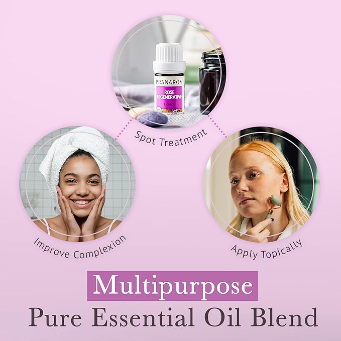 Pranarom - Rose Regenerative Facial Essential Oil Blend (5ml) - Lavender, Rosehip Seed, Frankincense, and Lemon - 100% Pure Essential Oil for Skincare | USDA and ECOCERT Certified Organic