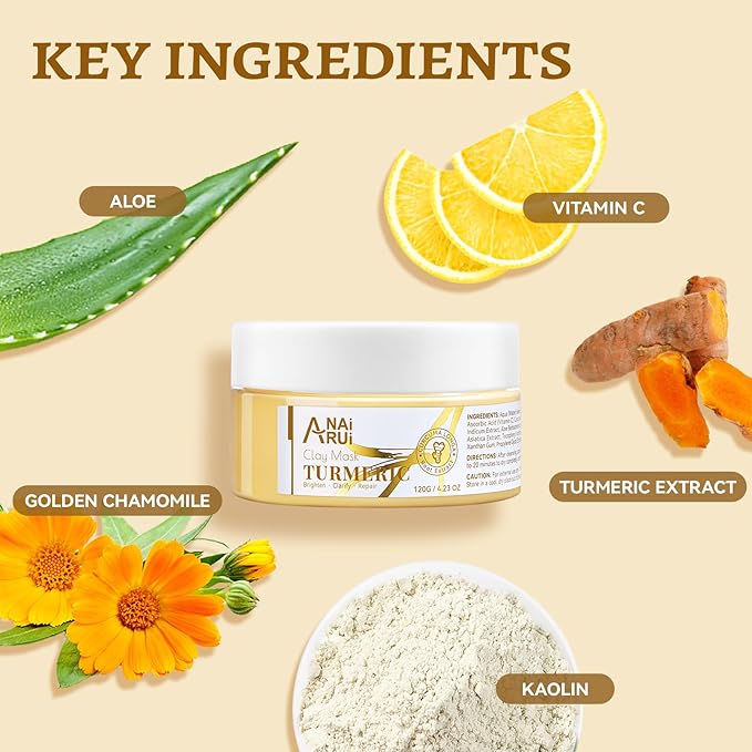 ANAI RUI Vitamin C Face Mask with Turmeric and Kaolin Clay & Vitamin C Face Moisturizer with Turmeric, Anti-Aging Facial Cream
