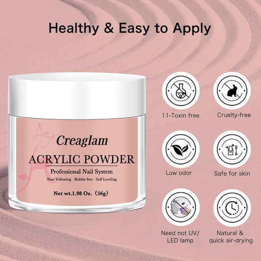 Acrylic Powder for Nail 56g: 2oz Peach Pink Acrylic Powder Large Capacity Professional for 3D Art Carving French Extension - DIY Nail Carving Long-Lasting No Needed Lamp