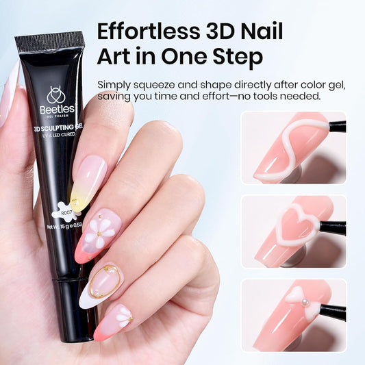 Beetles Sculpting Gel 3D Nail Art - Halloween White No Wipe Nail Polish 3D Rhinestone Building Multi-Function Drawing Gel for DIY Manicure Designs