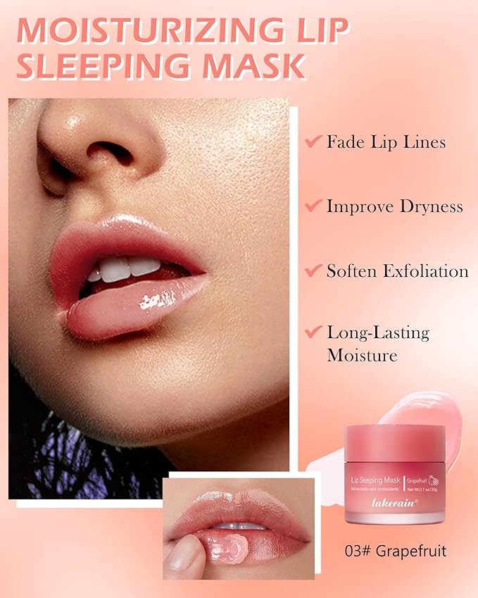 Sleeping Lip Mask, Overnight Hydrating & Prevention Dry and Cracked Lips Scrubs Exfoliator Moisturizer, Ultra-Nourishing Lip Sleeping Mask with Wand, Lip Care Therapy Treatment for Women-03#Grapefruit