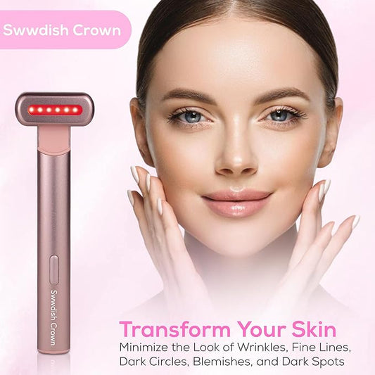 7 Color Multiple Use Beauty Device Magical Facial Wand With 24K Serum, Anti Aging Kit With 24K serum, Facial Wand For Active Skin Tool, Pro Active Formula For Eyes Face And Neck., pink