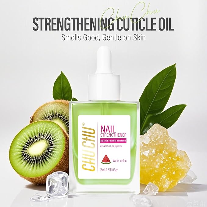 CHUCHU Nail Strengthener - Kiwi Scent Nail Repair Growth Moisturizing Treatment - Natural Jojoba Vitamin B & E Cuticle Oil for Dry Cracked Nails