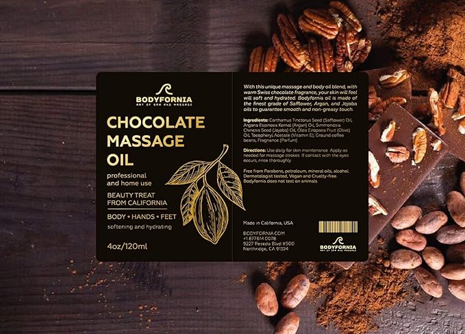 BODYFORNIA Chocolate Body Oil, Organic Jojoba Oil, Moisturizing Multi-Purpose Oil for Hands, Feet, and Body