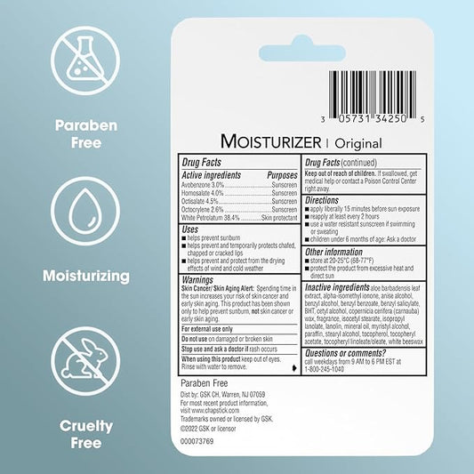 ChapStick SPF Lip Balm 3-Pack – Original 2-in-1 Lipcare with SPF 12, Ultra Hydrating Formula with Aloe Vera and Vitamin E, 0.15 Oz Ea