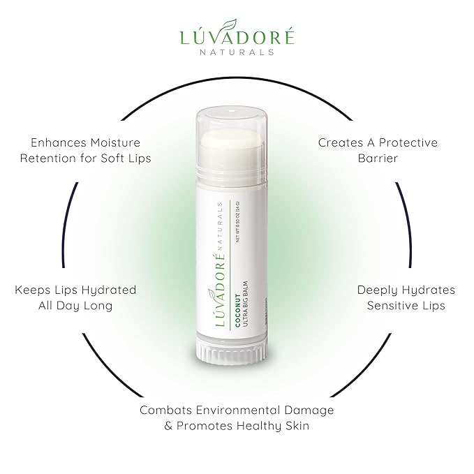 Ultra Big Lip Balm Stick Coconut– Natural Waterproof Lip Moisturizer for Dry, Chapped Lips – Nourishing and Hydrating Formula – Enriched with Coconut Oil, Beeswax, Shea Butter