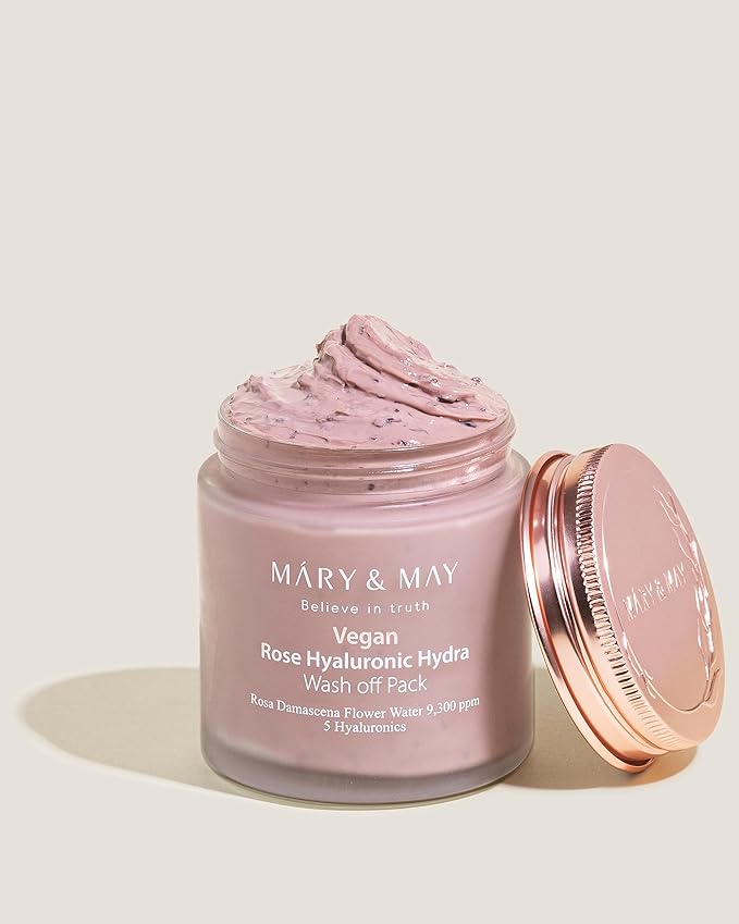 Mary&May Vegan Rose Hyaluronic Hydra Wash Off Mask - Cream Caly Mask for Moisturizing, Pore Purifying, Skin Softening - Korean Skincare, 4.23oz.