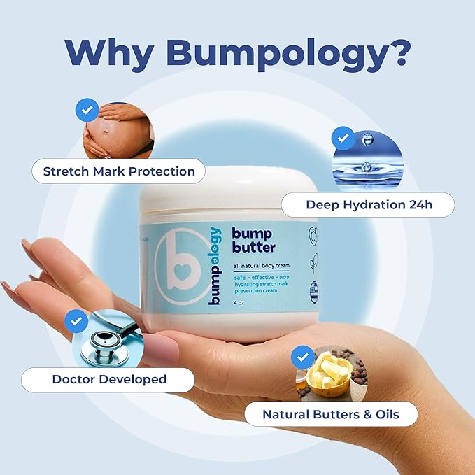 Bumpology Bump Butter Stretch Mark Moisturize Cream | 2-in-1 Powerful Butters + Oils | Physician Formulated | Hydrating Body Cream Butter Lotion | Made in USA | Pack of 4 Jars