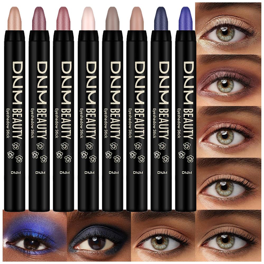 Kaely 8Pcs Cream Eyeshadow Stick Set, Sand Orchid Rose Desert Ginger Caramel Midnight Blue Blue, Matte Shimmer Eyeliner Pencil Eye Shadow Sticks Palette Makeup for Older Women, sombras para ojos 04