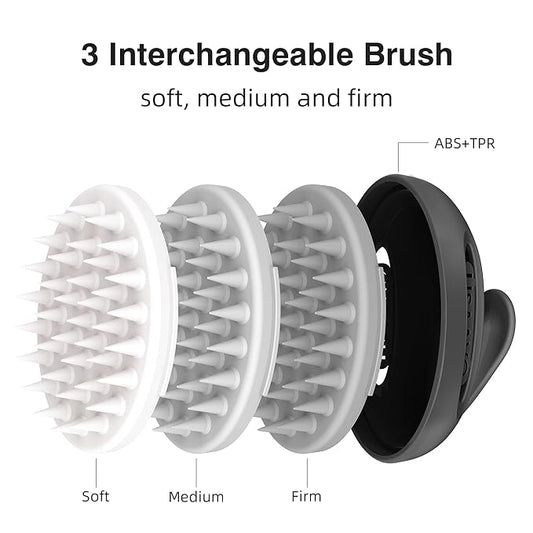 Hair Massager Scalp 3 in1 Scalp Scrubber Silicone Scalp Massager with Three Bristles-Soft, Medium and Hard Brush for Men Women and Pets,Black