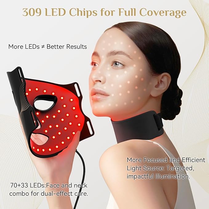 LED Light Therapy Mask Skin Care, LEDs face mask & neck mask Red - Wavelength for Home Use,– Advanced Skincare Made Easy